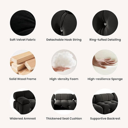 104'' Modular Sectional Sofa, Modern Luxury Velvet Bubble Couch, Deep Seat Cloud Sectional Black Couches for Living Room, Apartment (3 Seats, Black)