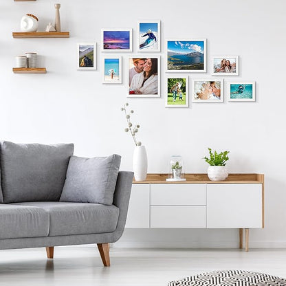 upsimples 10 Pack Picture Frames Collage Wall Decor for Mounting or Tabletop Display, Photo Gallery Frame Set for Family, Multi Sizes Including 8x10, 5x7, 4x6, White