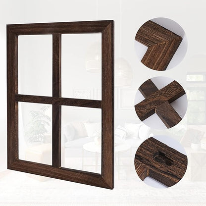 Rustic Wood Window Frame with Green Wreath and Arrows Wall Decor，Farmhouse Window Frame Hanging Decor,Wooden Fake Decoration,Window Pane Wall Decor,Set of 2 (Brown)