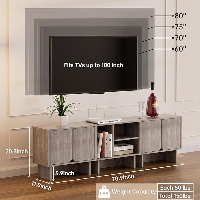 Lab Cosi Modular TV Stand for 70-Inch TV,Modern 3pcs Storage Sideboards,Bookcase,End Table,Nightstand,Buffet Cabinets,Coffee Table for Living Room,Dining Room,Bedroom, Grey
