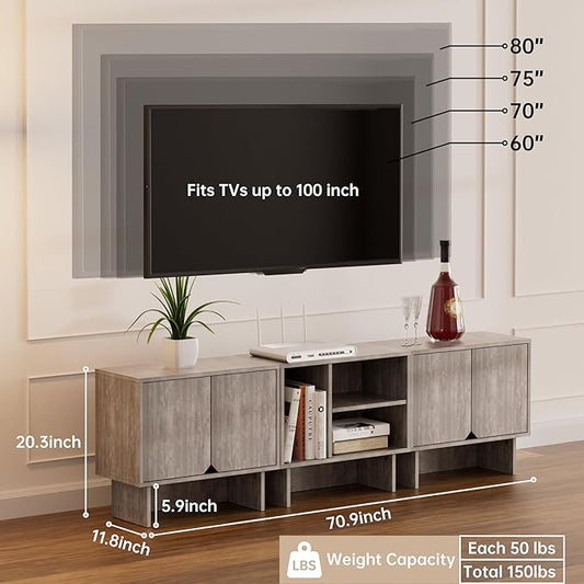 Lab Cosi Modular TV Stand for 70-Inch TV,Modern 3pcs Storage Sideboards,Bookcase,End Table,Nightstand,Buffet Cabinets,Coffee Table for Living Room,Dining Room,Bedroom, Grey
