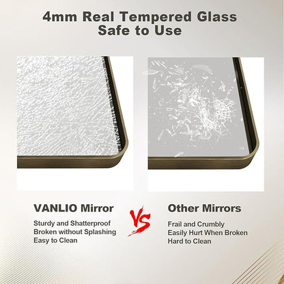 55x36 Bronze Framed Bathroom Mirror, Rectangle Brushed Bronze Metal Vanity Mirror, Large Modern Mirror for Wall, Rounded Corner, Tempered Glass, Anti-Rust, Shatterproof (Horizontal/Vertical)