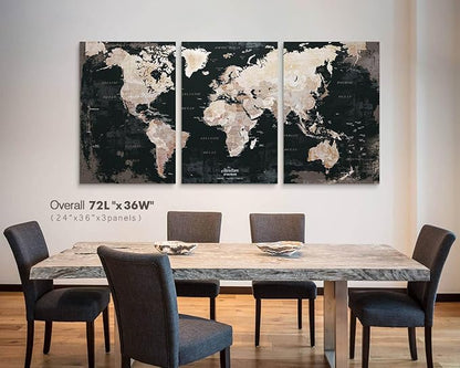 Wall Art Office Travel Map Oversized Motivational Artwork Wall Decor Living Room Black Pictures for Bedroom Dining Room Kitchen Decor