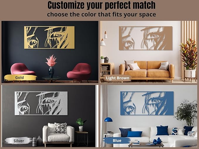 Vailla Wall Art Decor Minimalist Abstract Woman Eyes Wall Decoration Wooden Modern 3D Sculptures Line Drawing Art Decor Female Wall Hanging for Bedroom Kitchen Bathroom Living Room
