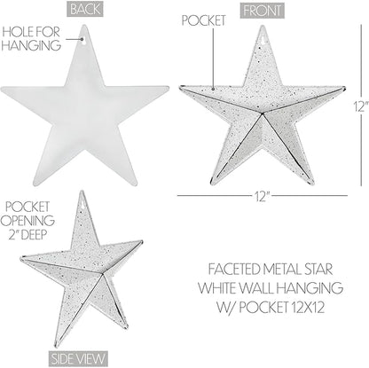 VHC Brands Patriotic Faceted Metal Star Wall Hanging - 12x12, Distressed Appearance, Independence Day Decor, American Star with Display Pocket