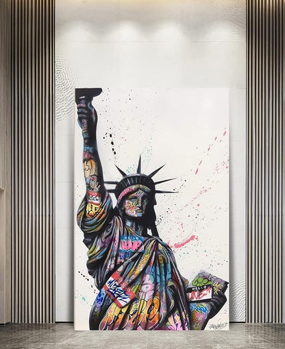 Graffiti Statue of Liberty Canvas Wall Art Large Patriotic USA Wall Decor Colorful American Freedom Street Art Print for Living Room Bedroom Office Ready to Hang 28x44 inch