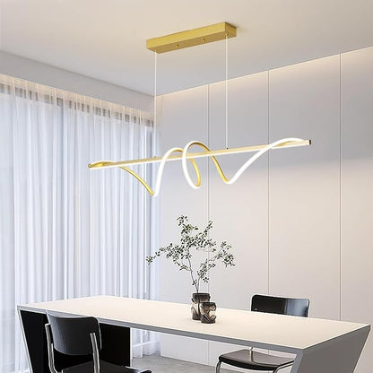 Modern LED Gold Pendant Light, 57IN Ceiling Chandelier Fixtures Dimmable with Remote Control 3000k-6500K Adjustable Color Temperature, Aluminum Island Lighting Lamp for Dining Room, Living Room