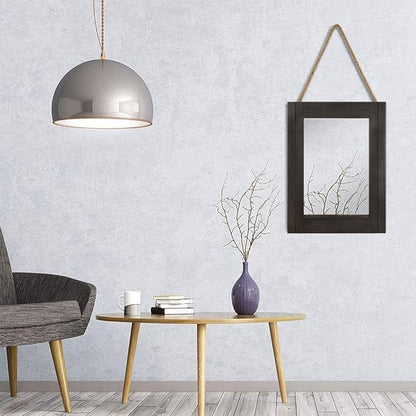 Rectangle Wall Mirror for Bathroom, Distressed White Wood Decor with Hanging Rope for Rustic Home Decor, Vanity, Living Room 12"×16"（Black）