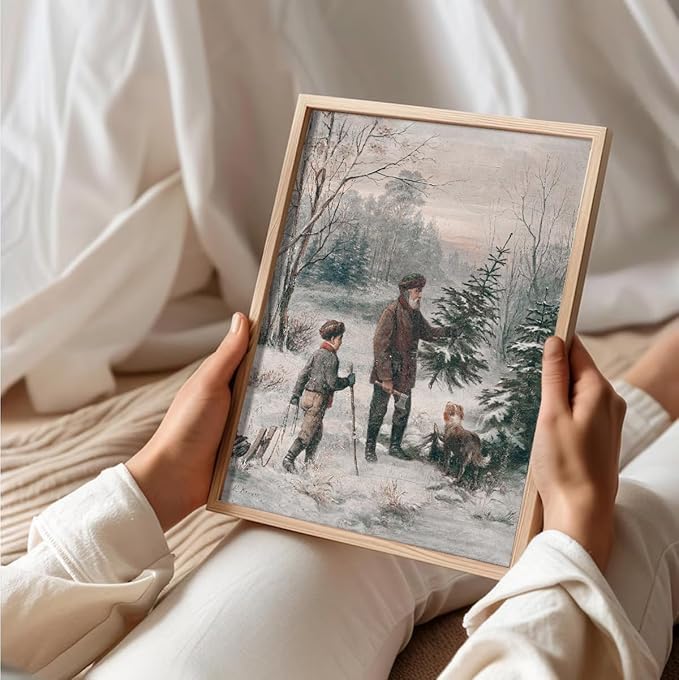 Uniro Christmas Wall Art Prints, Vintage Christmas Decor, Neutral Winter Landscape Painting, Antique Rustic Christmas Artwork, Farmhouse Snowy Winter Holiday Wall Decor, Aesthetic Xmas Posters for Bedroom, Living Room, Gallery, winter Room Decor, Holid...