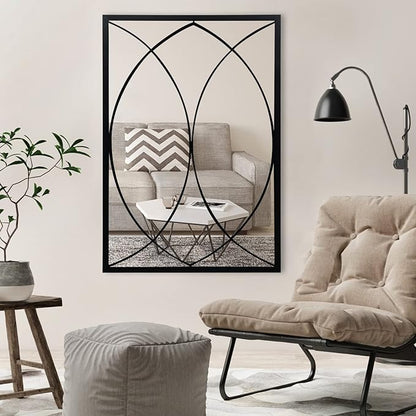 HQiJun Black Rectangle Mirror, Farmhouse Decorative Wall Mirror for Entryway, Living Room, Bedroom, Hallway, Fireplace, Accent Wall Decor (Black2, 39'' x 27'')