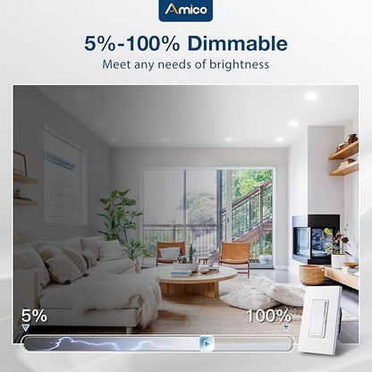 Amico Recessed Lighting 5/6 Inch, 12 Pack 5CCT Flat LED Can Lights, 2700K/3000K/4000K/5000K/6000K Selectable,12W Eqv 110W, 1050LM Brightness, Retrofit Installation - ETL & FCC, White