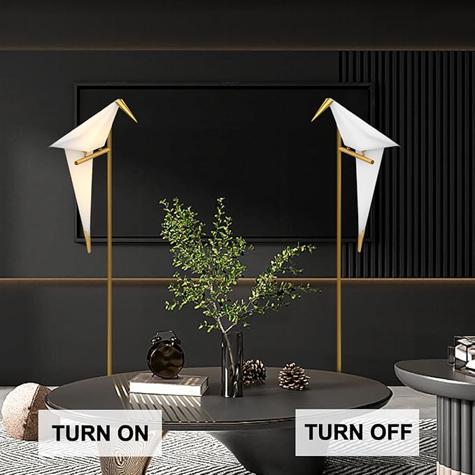 63" Bird Floor Lamp, Modern Gold Origami Bird Lamp Swinging Crane Pendant Light for Bedroom Dining Living Room