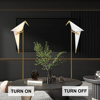 63" Bird Floor Lamp, Modern Gold Origami Bird Lamp Swinging Crane Pendant Light for Bedroom Dining Living Room