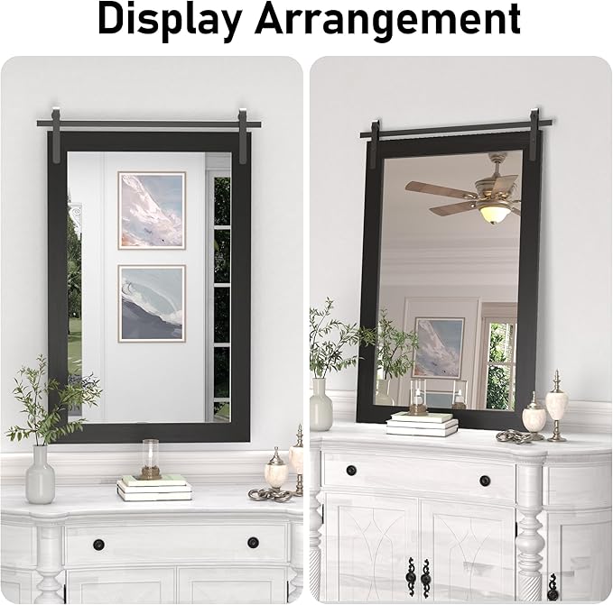 Black Farmhouse Mirror - 24x36INCH Wood Framed Square Bathroom Mirror for Vanity, Barn Door Style Wall Mounted Dresser Decor Living Room Bedroom Vertical