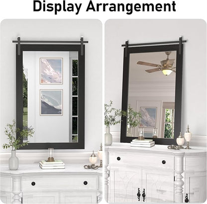 Black Farmhouse Mirror - 24x36INCH Wood Framed Square Bathroom Mirror for Vanity, Barn Door Style Wall Mounted Dresser Decor Living Room Bedroom Vertical