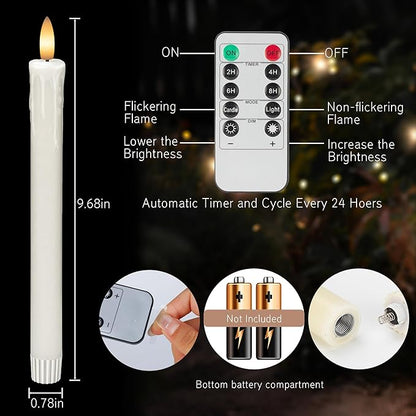 JOIONE Flameless Taper Candles with Remote, 6 Pack Real Wax LED Battery Operated Candle with Flickering Flame, Safe Home Décor for Living Room, Bedroom, and Dining Table, Dripping Wax White