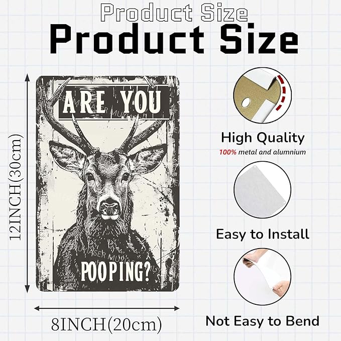 Metal Signs Deer Are You Pooping Vintage Signs Retro Aluminum Tin Sign for Washroom Kitchen Office Home Bar Cafe Decor 8x12 Inch