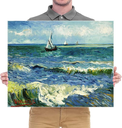 Wieco Art Seascape at Saintes Maries by Vincent Van Gogh Oil Paintings Reproduction Modern Wrapped Giclee Canvas Prints Sea Pictures on Canvas Wall Art for Living Room Home Office Decorations