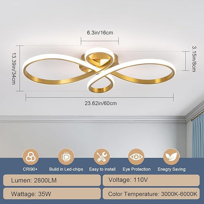 Modern LED Ceiling Light, Hallway Light Gold Close to Ceiling Light for Kitchen Bedroom Balcony Bathroom Living Room (23.62Inch)