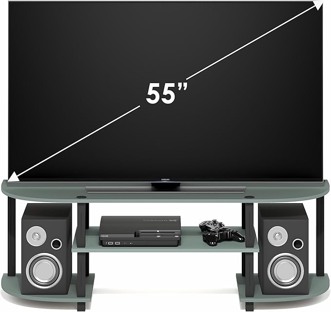 Furinno Turn-S-Tube TV Stand, Wide Entertainment Center, TV Console for TV up to 55 Inch, for Living Room, Bedroom, Sage Green