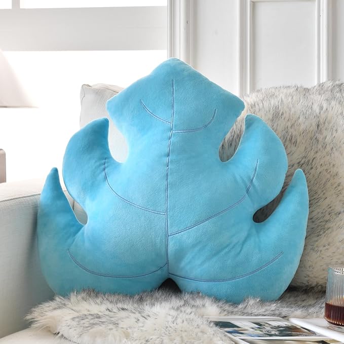 Leaf Pillow, Cute Decorative Throw Plant Pillow Aesthetic Decor Nature Pillow for Bed Couch, Leaves Shaped Pillow Perfect for Bedroom Living Room (Blue, 19.6 Inches)