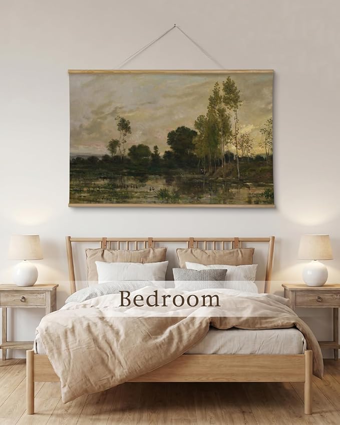 InSimSea 36x54 Extra Large Canvas Scroll, Vintage Coastal Landscape with Green Trees, Oversized Farmhouse Wall Art for Living Room, Bedroom, Dining Room, Office