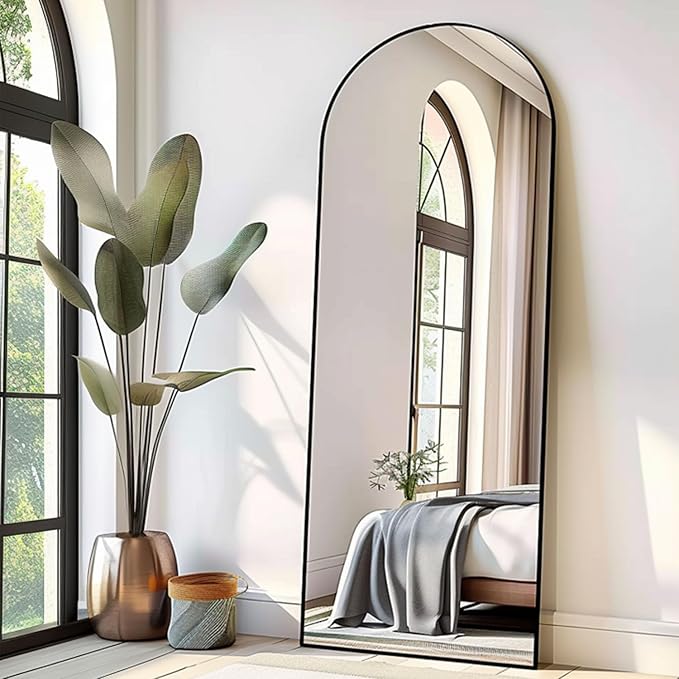 70''x26'' Full Length Mirror, Large Arched Floor Mirror with Stand, Oversized Wall Mirror, Full Body Mirrors Standing Leaning for Living Room, Bedroom (Black)