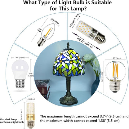 Tiffany Style Table Lamp, 3 Color Temperatures Bedside Lamp, 8 Inch Stained Glass Desk Light for Home Office Bedroom Living Room (White Petal Pattern)