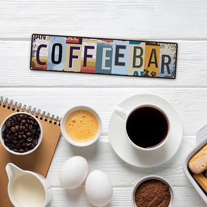 Coffee Bar Sign for Coffee Bar Decor, Retro Tin Metal Sign, Rustic Farmhouse Wall Decors, Wall Decorations, Vintage Home Decor for Kitchen, Coffees Corner Station Decors, 15.8x4 Inches