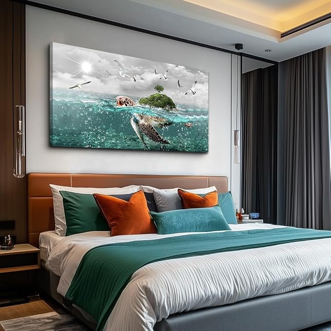 Canvas Wall Art For Living Room Large Size Wall Decor For Bedroom Artwork For Walls Pictures Sea Turtles Canvas Art Prints Bathroom Decoration Blue Ocean Paintings Ready To Hang Room Home Decorations