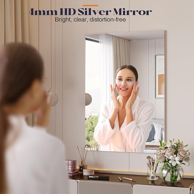 Frameless Mirror for Bathroom, 24"x36" Frameless Bathroom Mirrors for Over Sink, Bathroom Vanity Rectangle Mirror with Tempered Glass, Bathroom Mirror for Living Room, Bedroom, Entryway