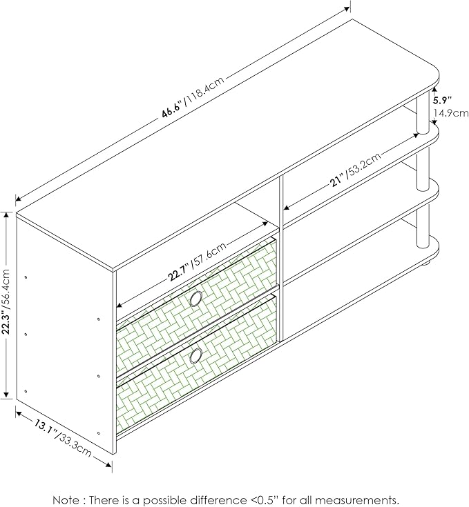 Furinno JAYA Simple Design TV Stand for up to 55-Inch with Bins, White Oak, Stainless Steel Tubes