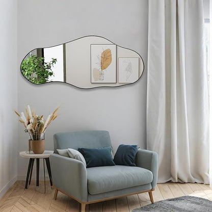Irregular Frameless Mirror, 47.2"x21.4" Asymmetrical Aesthetic Wall Mirror, Modern Organic Shape Mirrors for Living Room Bedroom Entryway Hallway, Horizontal or Vertical Hanging