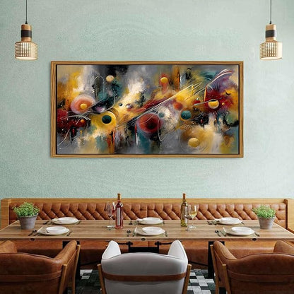 Colorful Wall Art Framed Abstract Lines Wall Decor Modern Artwork Prints for Living Room Minimalist Golden Gray Geometric Circle Aesthetic Poster Artwork Office Kitchen Bedroom Home Decorations 30x57.8"