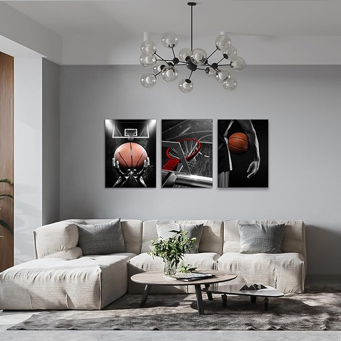 Canvas Framed Basketball Posters - Sports Room Decor For Men, Kids & Teenagers - Basketball Poster Set For Bedroom & Man Cave - Wall Decor