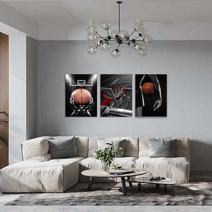 Canvas Framed Basketball Posters - Sports Room Decor For Men, Kids & Teenagers - Basketball Poster Set For Bedroom & Man Cave - Wall Decor