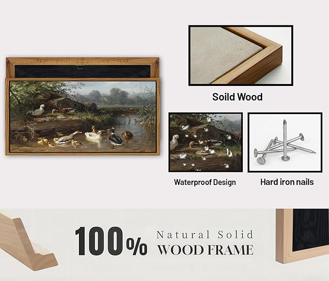 Vintage Mallard Duck Wall Art Farmhouse Countryside Pond Framed Wall Decor for Living Room Bedroom Rustic Animal Canvas Picture Cottagecore Wildlife Poster Nature Landscape Artwork Decorations 20x40