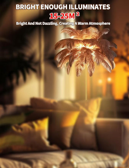Feather Floor Lamp,Fluffy Ostrich Feather Floor Lamp for Bedroom,3 Color Temperatures Led Corner Modern Floor Lamps for Living Room Christmas Home Decor House Warming Gifts,63″ Height,50 Piece(Brown)