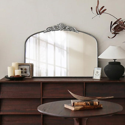 Micasso Vintage Silver Arched Mirror: 36"x29" French Baroque Antique Wall Mounted Mirror - Traditional Ornate Decorative for Wall/Fireplace/Entryway/Bathroom/Hallway - Home Decor for Living Room
