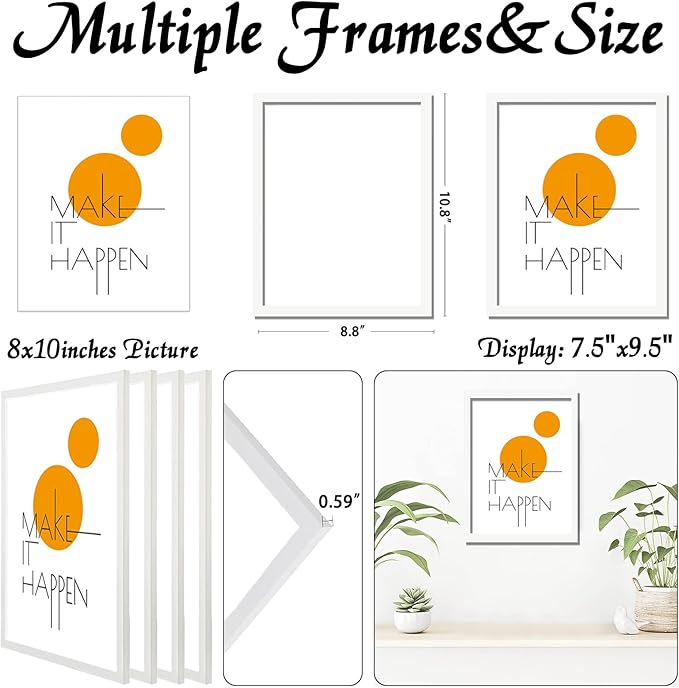 8x10 Picture Frame Set of 4, White 8 x 10 Frame High Transparent Wall Gallery Poster Canvas Photo Frames for 8 by 10 inches
