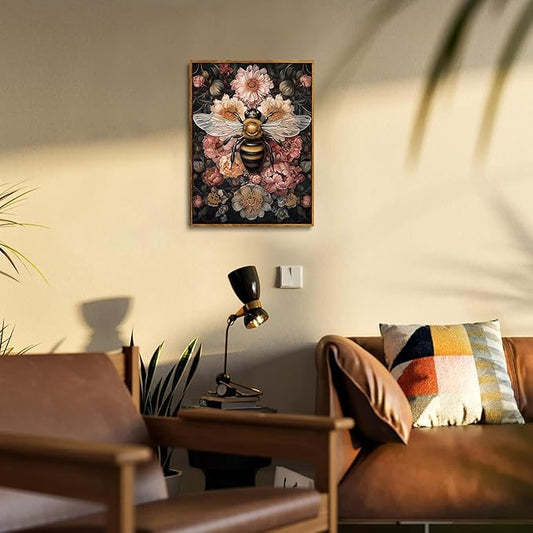 Djmwtb Framed Wall Art Vintage Wall Decor Bee Canvas Art Insect Pictures Floral Paintings Botanical Prints Dark Artwork for Bedroom Living Room