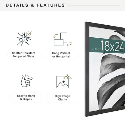 MCS Studio Gallery 18x24 Poster Frame Black Woodgrain Engineered Wood, Vertical & Horizontal Wall Hanging Large Picture Frame for Photos, Posters & Art Prints (1-Pack)