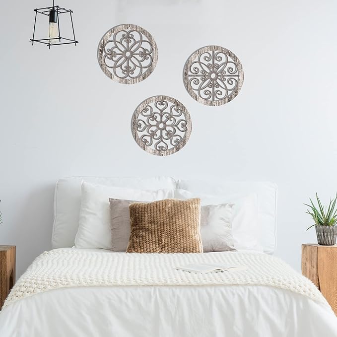 Blulu 3 Pieces Thicken Rustic Wall Decor Farmhouse Wall Art Decor Wood Hanging Decoration for Living Room Bedroom Home Indoor Outdoor Office(Popular Style)