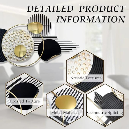 ERMOFAV Metal Wall Art Modern Art Black and Gold Boho Living Room Decor Art Abstract Geometric Sculptures Large Wall Decor for Living Room Dining Room Bedroom Aathroom