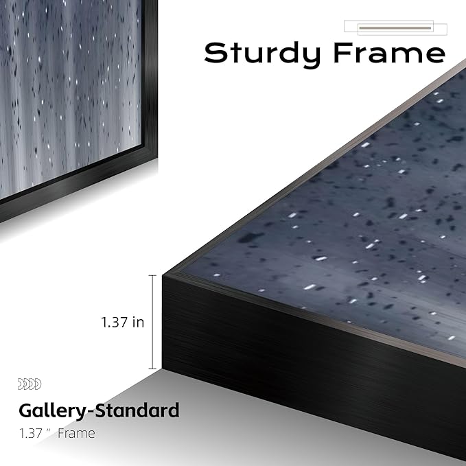 Large Framed Long Narrow Vertical Abstract Wall Art Set of 2, Premium Crystal Porcelain Canvas Prints, Navy Blue Gold Modern Design - Perfect for Entryway, Hallway, Living Room, Bedroom - 63x10 inch