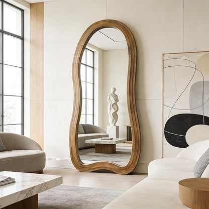 Irregular Full Length Mirror, 71"x33.5" Premium Oversized Organic Floor Mirrors with Triple Layer Solid Wood Frame, Asymmetrical Full Body Mirror for Living Room Entryway, Leaning/Hanging