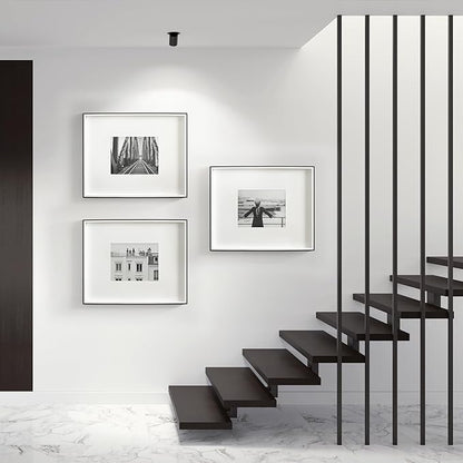 Kate and Laurel Gibson Modern Wall Picture Frame Set of 3; 16x20 matted to 8x10; White and Black; Three-Piece Frame Set for Gallery Wall Frame Set in Living Room Wall Décor