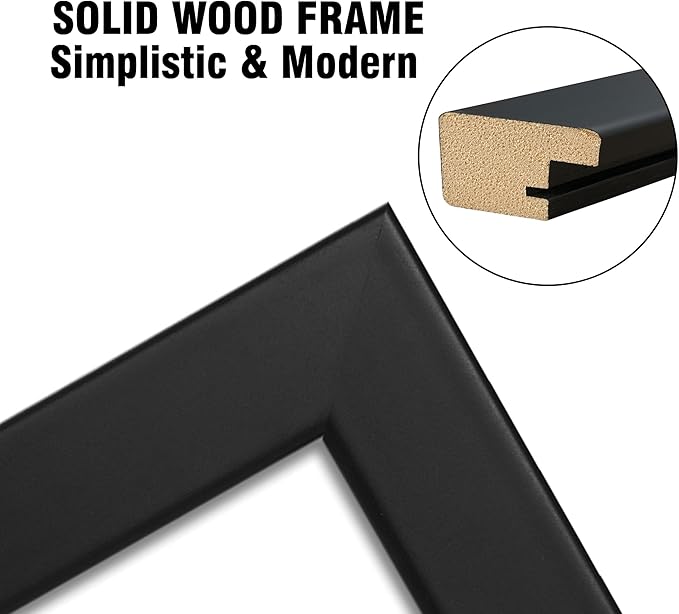 8x10 Picture Frame Set of 2 Made of Solid Wood Photo Frame with Real Glass for Pictures 5x7 with Mat or 8x10 Without Mat, Wall Mount or Tabletop Gallery Photo Frames in Black
