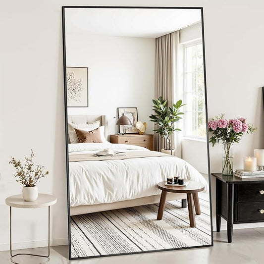 Antok Full Length Mirror,46"x91" Oversized Floor Mirror Freestanding, Full Body Mirrors Floor Standing Mirrors with Stand, Hanging Mounted for Living Room Cloakroom, Black, Rect Style