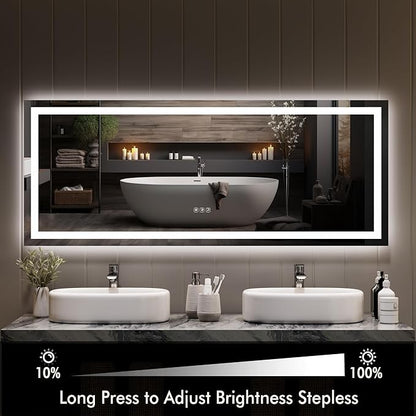 GarveeHome 60x24 LED Bathroom Mirror with Lights, Backlit + Front Lit, Dimmable, Anti-Fog, Lighted Bathroom Vanity Mirror for Wall, Memory Function, Shatter-Proof (Horizontal/Vertical)